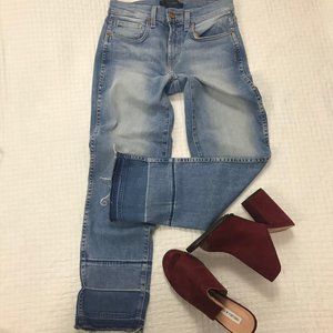 Genetic High Rise straight crop raw edge jeans